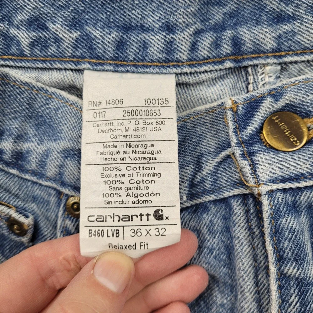 Carhartt‎ B460 LVB Relaxed Fit Jeans Mens 36x32 Light Wash Blue Denim Workwear